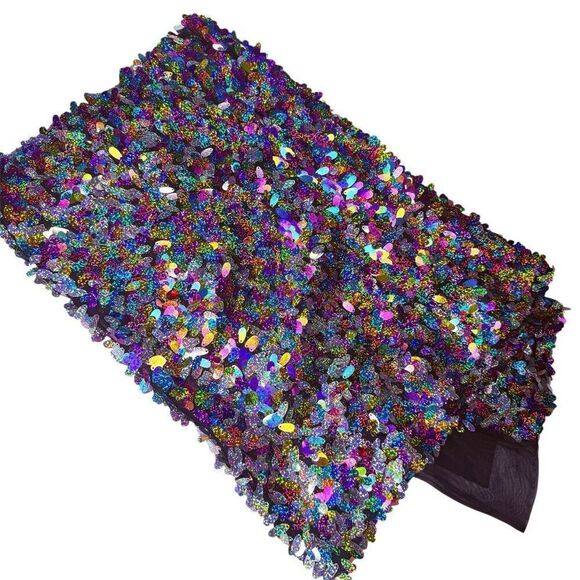 Holographic Teardrop Sequin Fabric Panel 54” x 40” Black Mesh Backdrop - Picture 2 of 7